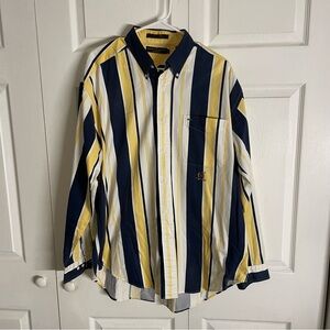 Vintage 90s Tommy Hilfiger Golf Striped Button Down Shirt Large Crest Logo